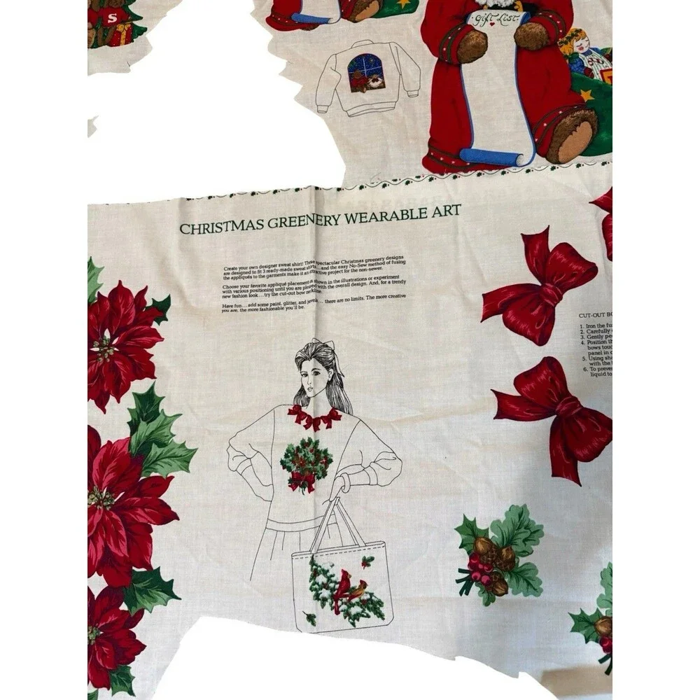 Vintage VIP Cranston Christmas Applique Fabric Remnants Bears Poinsettias